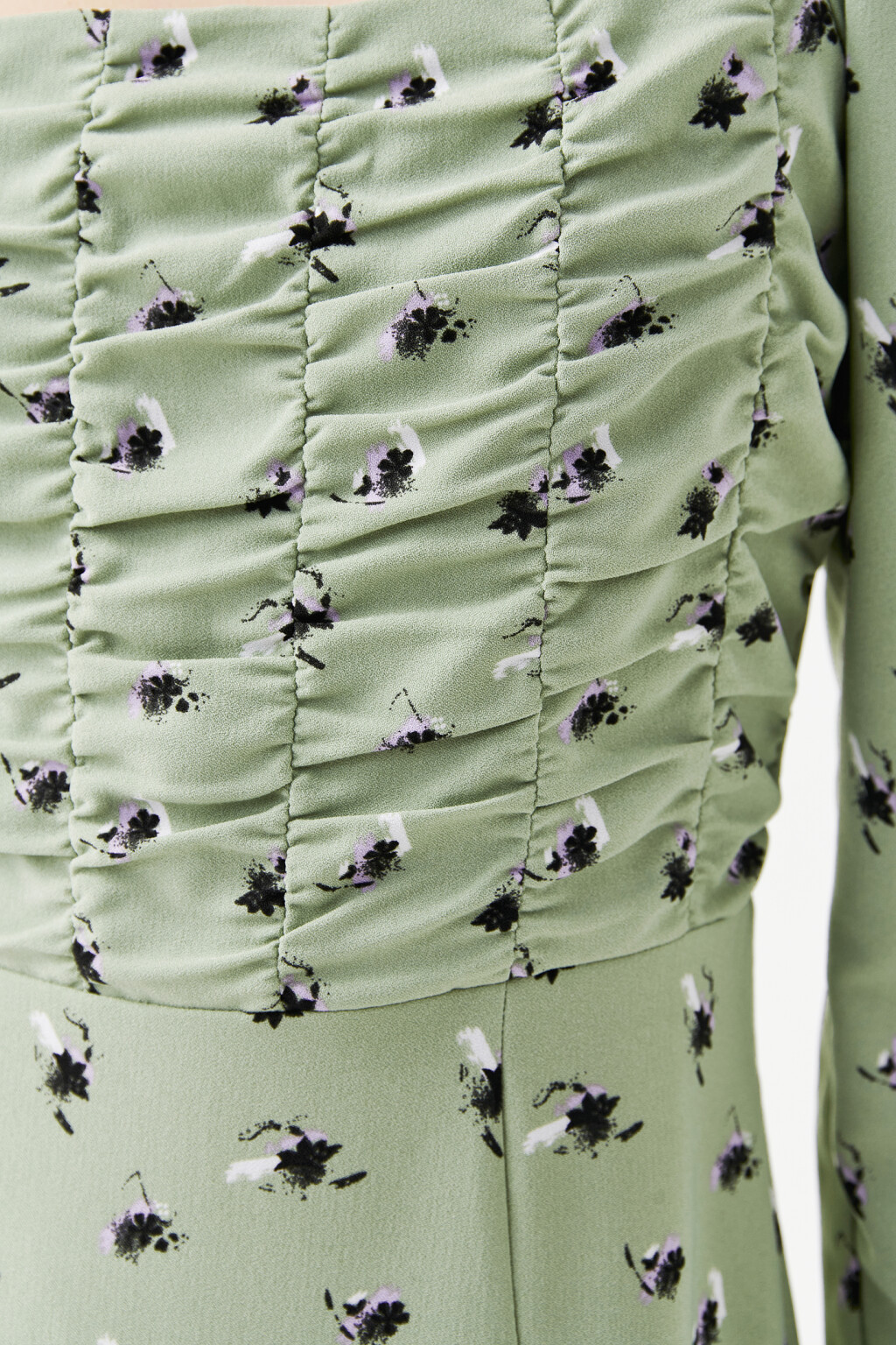 Платье миди с присборенным лифом - цвет зеленый - 5