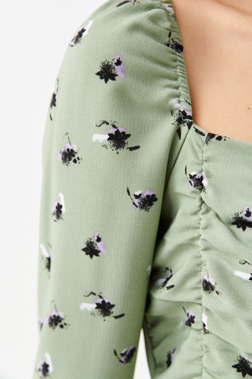 Платье миди с присборенным лифом - цвет зеленый - 6