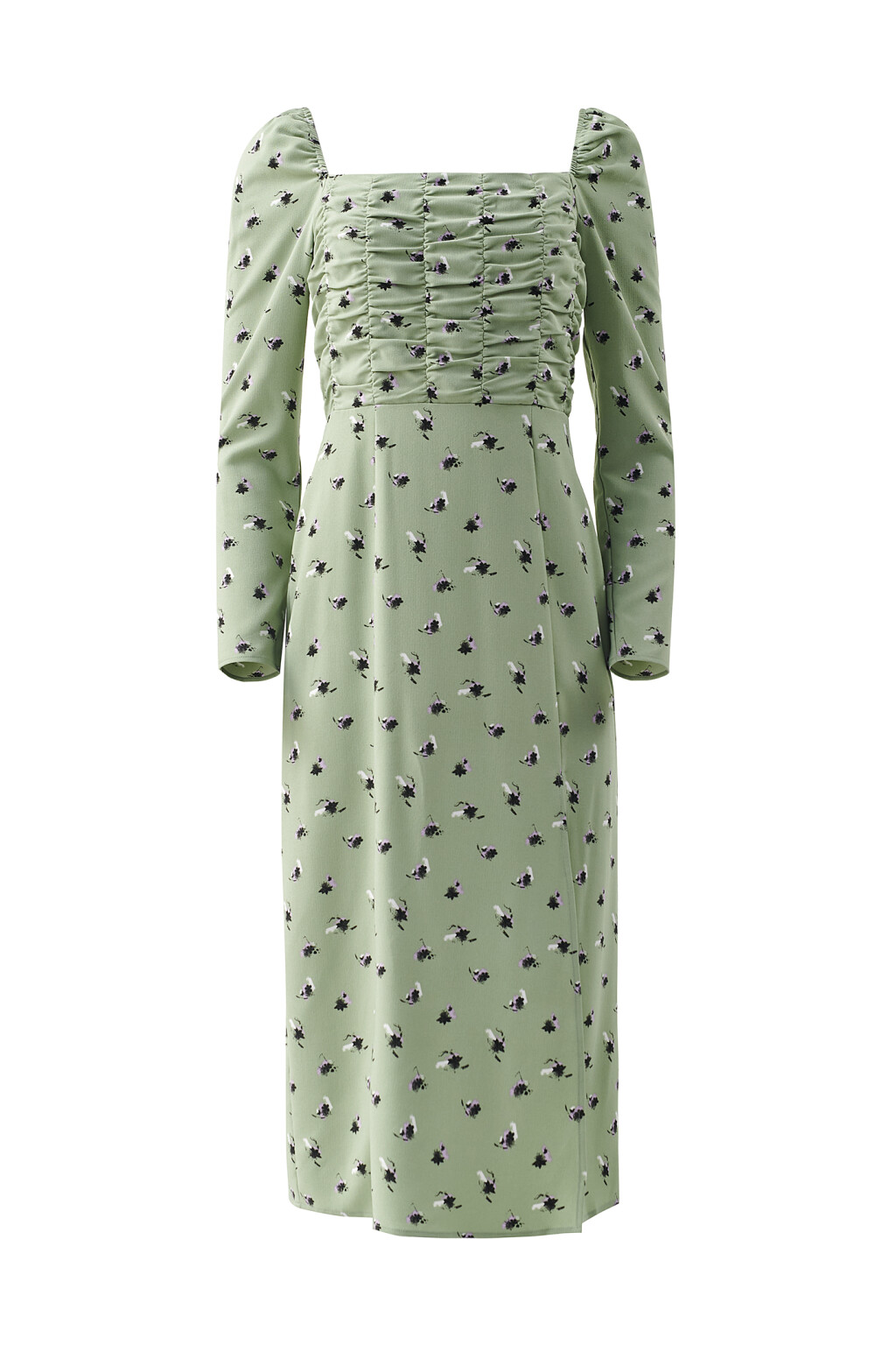 Платье миди с присборенным лифом - цвет зеленый - 8