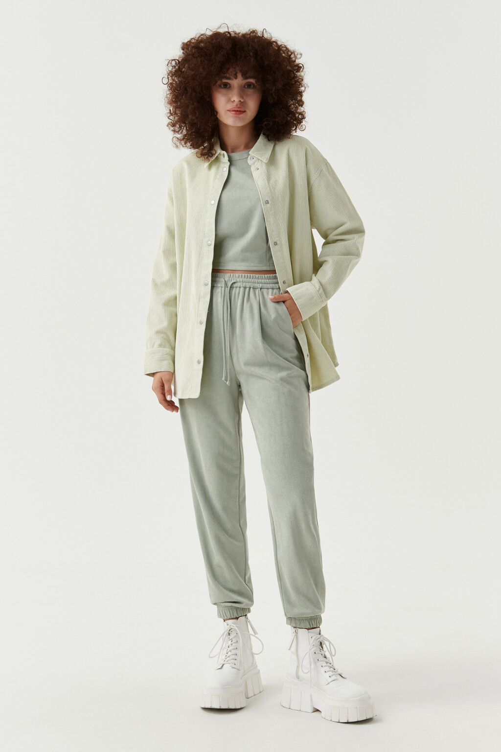 Рубашка вельветовая oversize - цвет зеленый - 4