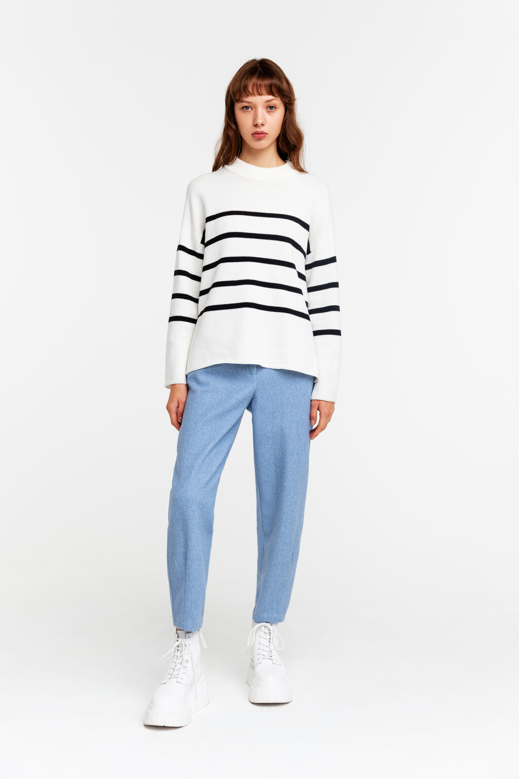 Свитер хлопковый в полоску - цвет белый - 5
