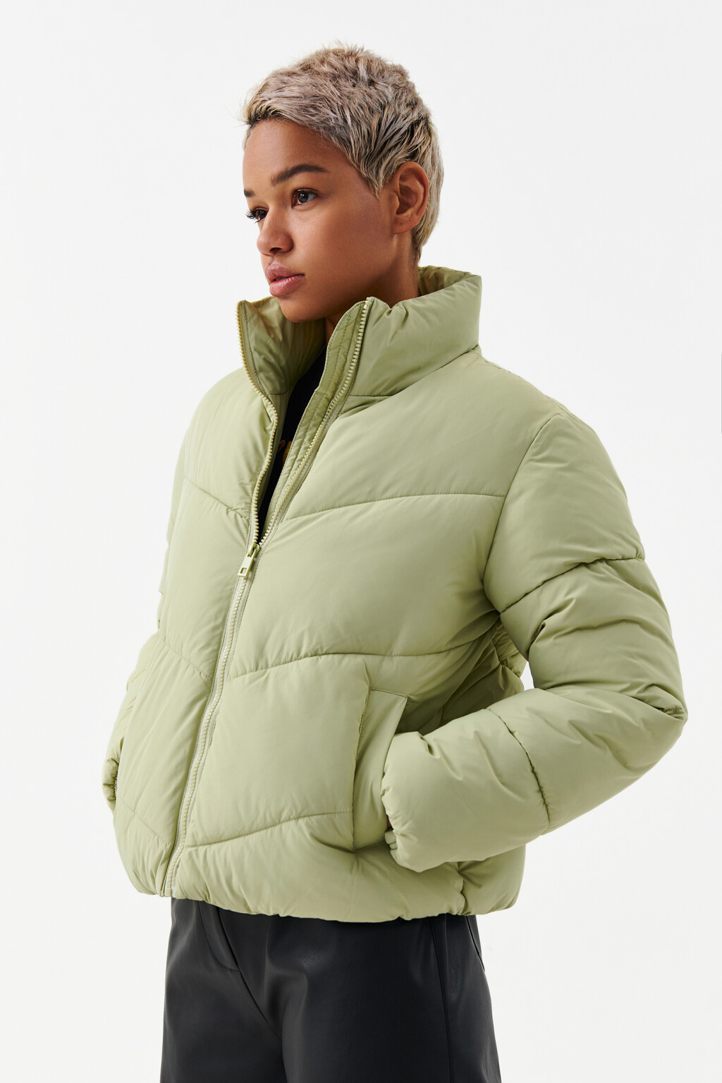 Куртка стеганая укороченная - цвет зеленый - 3