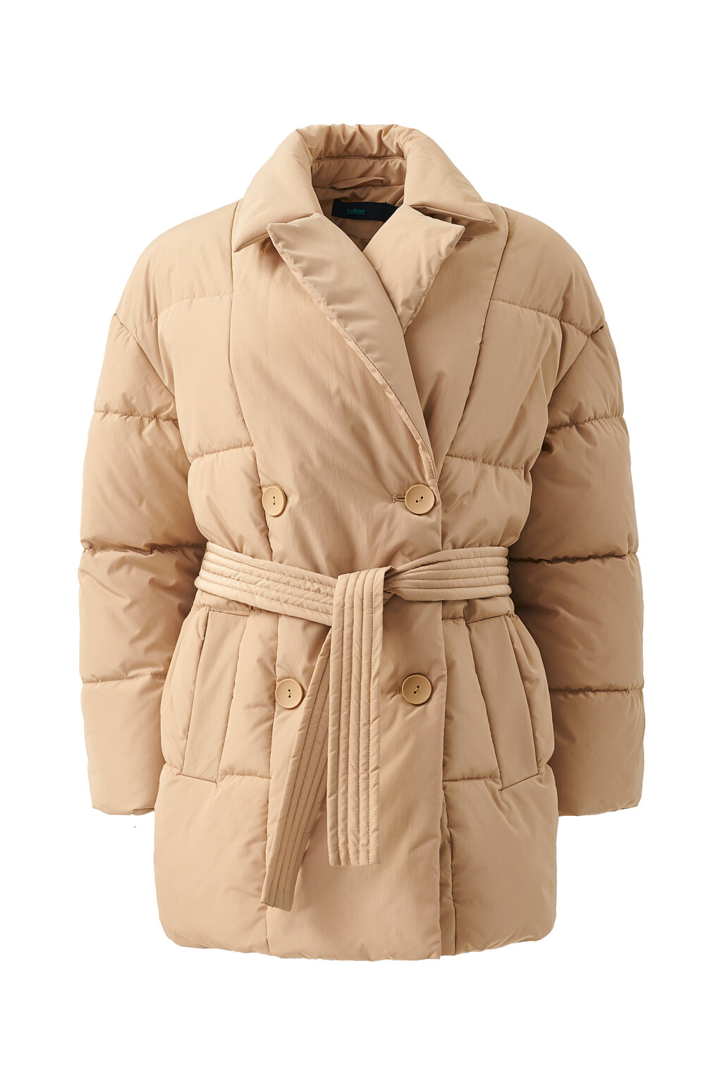 Пуховик стеганый с поясом - цвет бежевый - 8