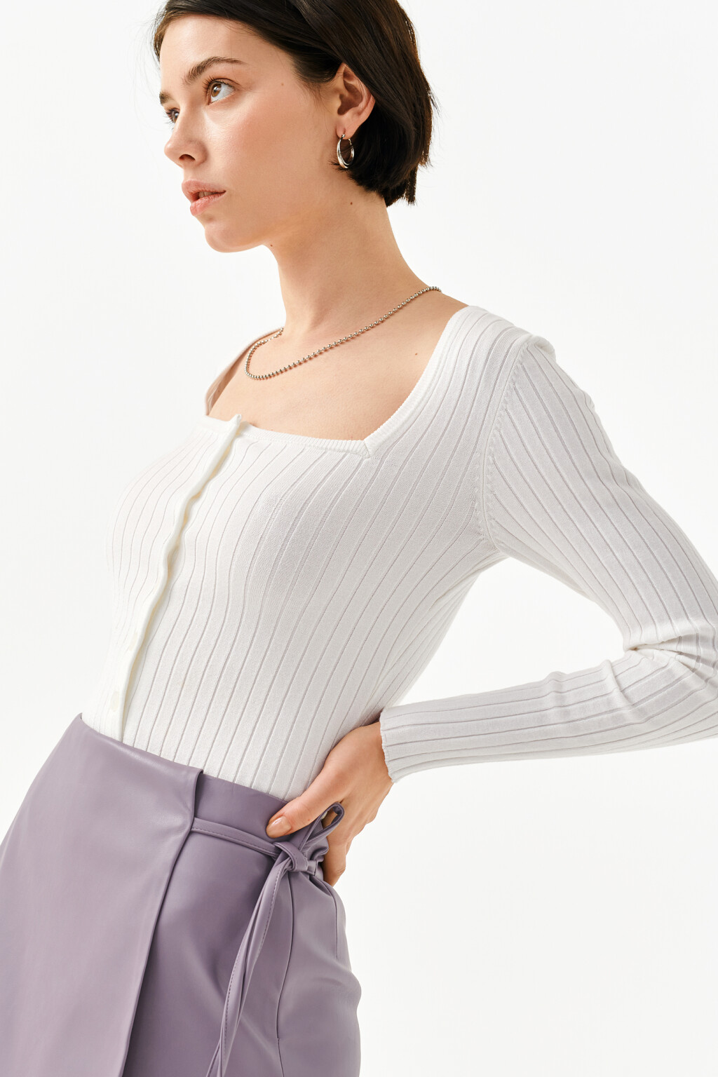 Юбка-шорты из искусственной кожи - цвет сиреневый - 7