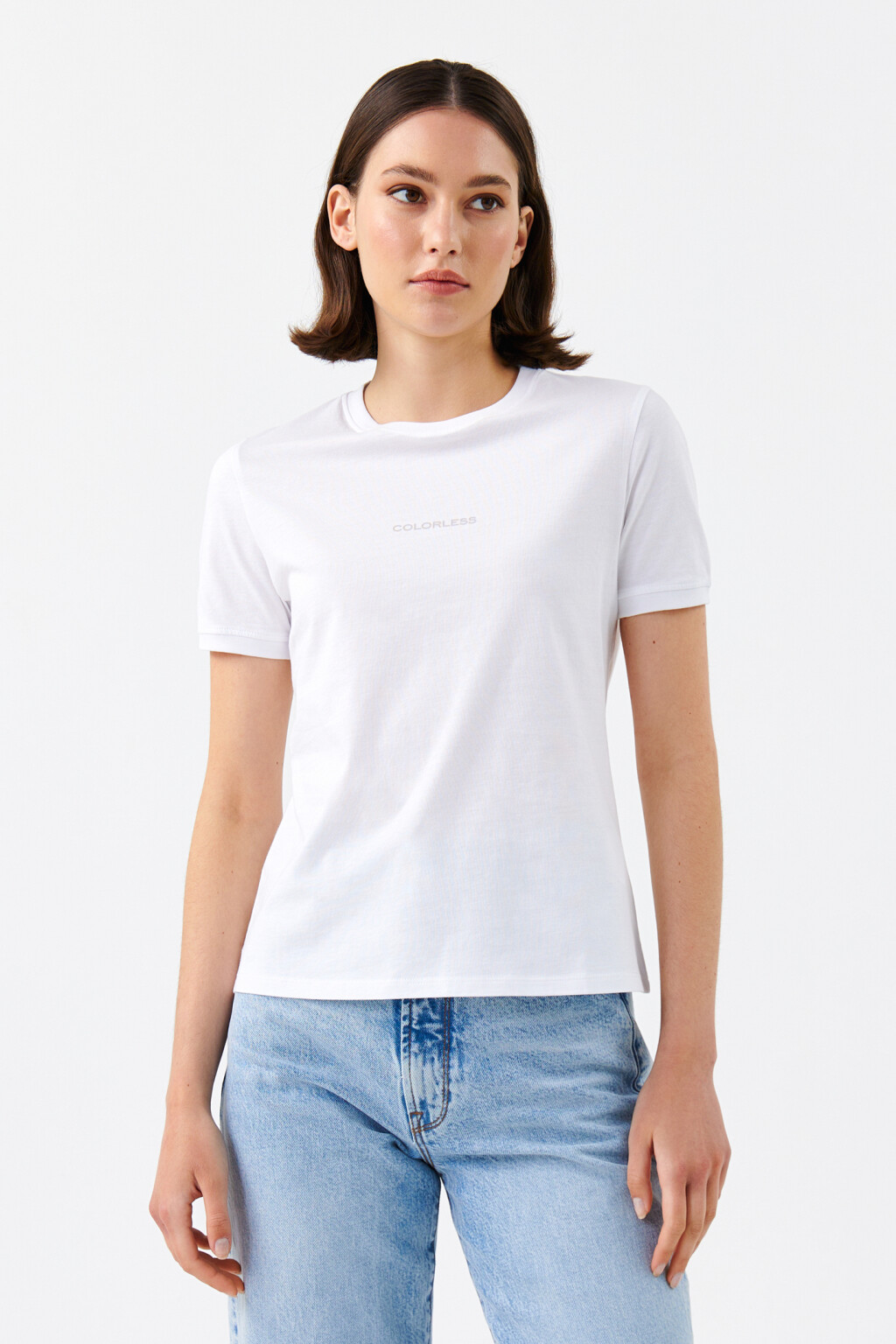 Футболка хлопковая с надписью на груди - цвет белый - 1