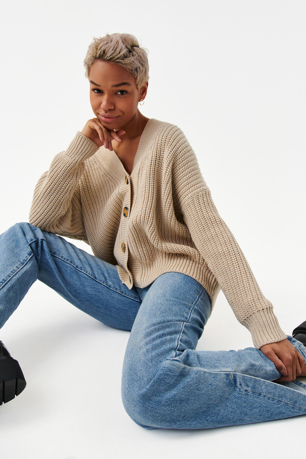 Кардиган хлопковый oversize - цвет бежевый - 7