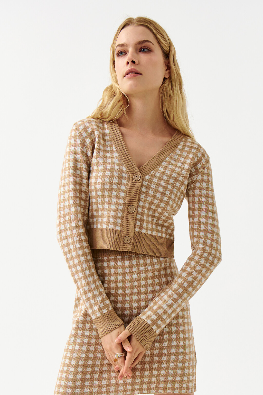 Кардиган укороченный с v-образным вырезом - цвет бежевый - 1