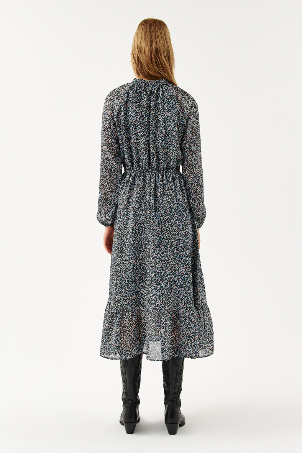 Платье миди с завязками на груди - цвет синий - 2