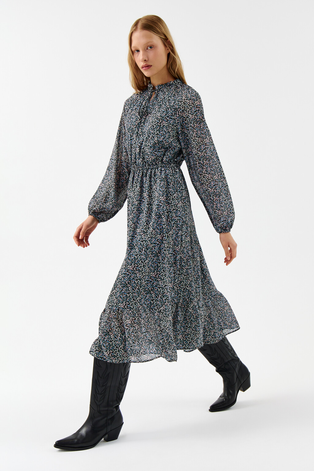 Платье миди с завязками на груди - цвет синий - 3