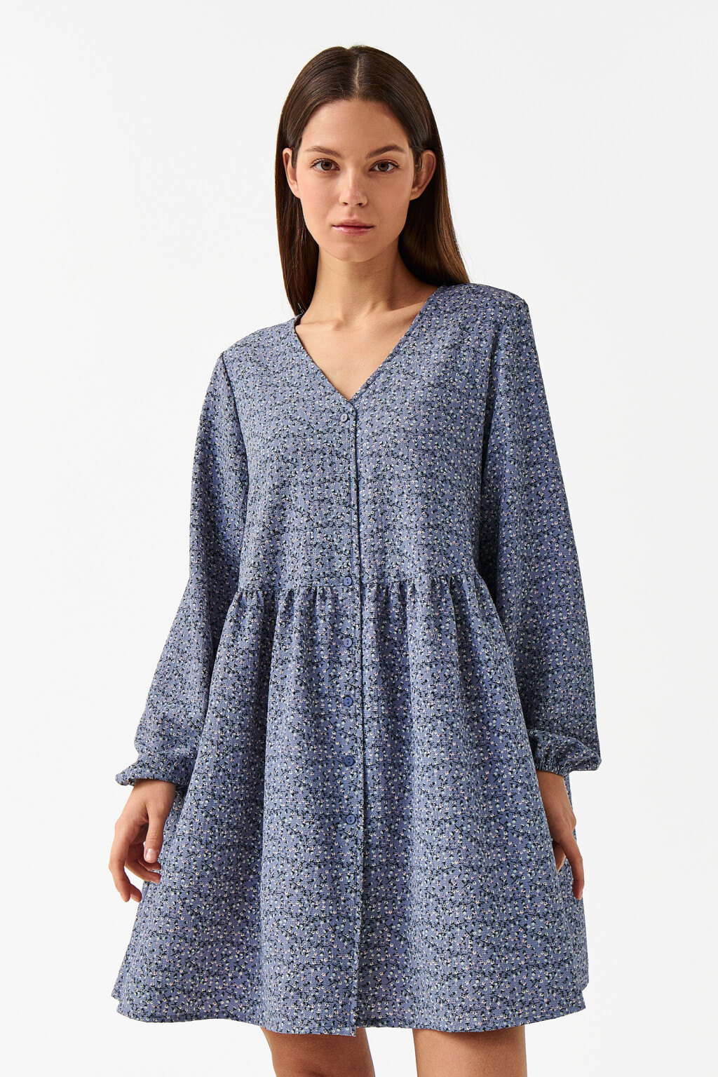 Платье-рубашка мини свободное с принтом - цвет мультиколор - 1