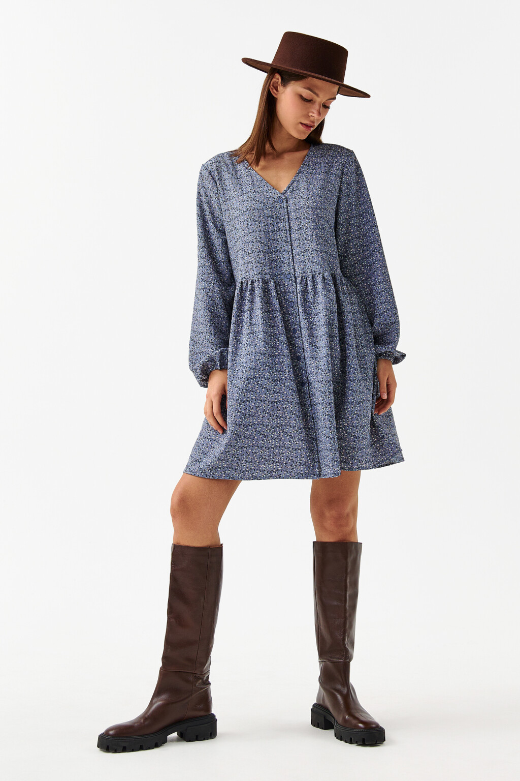 Платье-рубашка мини свободное с принтом - цвет мультиколор - 4