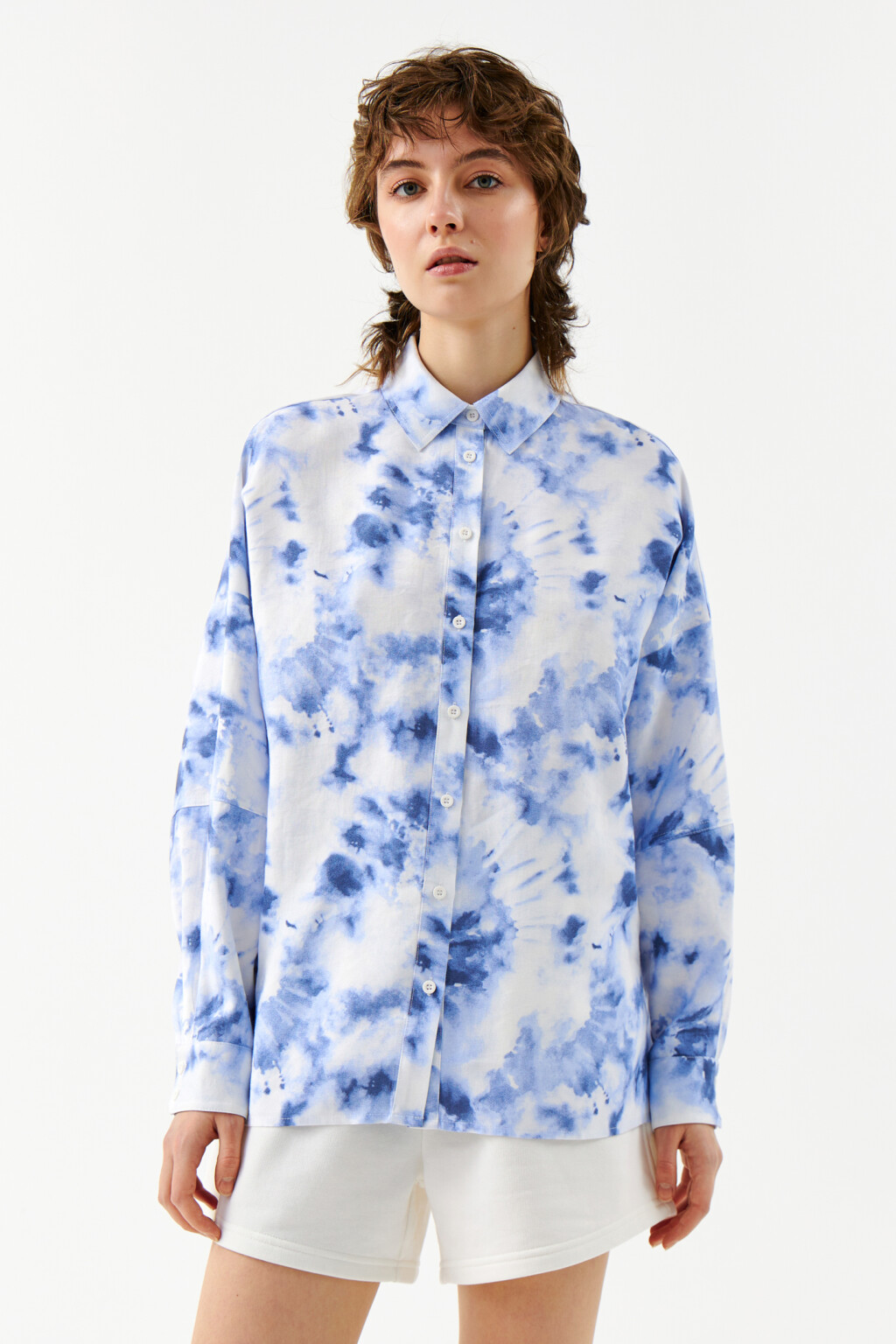 Блузка oversize с небесным принтом - цвет синий - 1