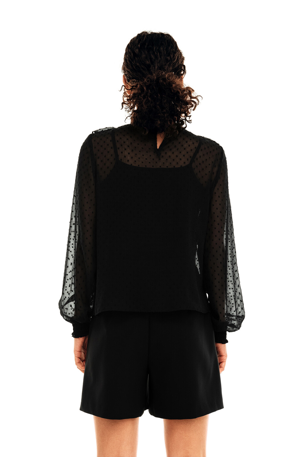 Блузка шифоновая в винтажном стиле - цвет черный - 3