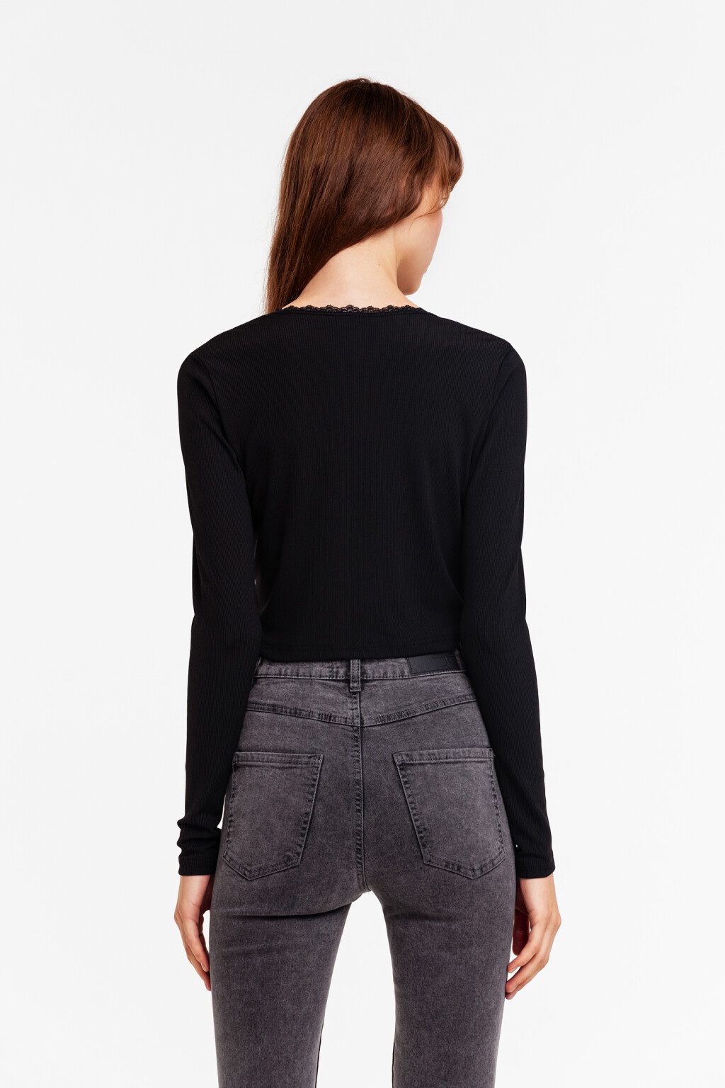 блузка на запах с кружевной отделкой - цвет черный - 2