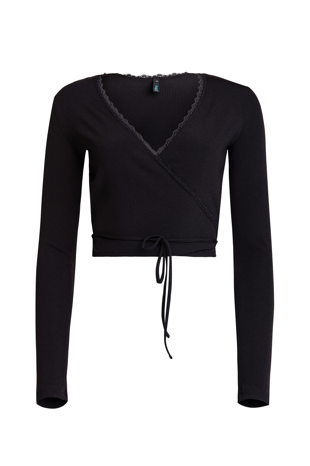блузка на запах с кружевной отделкой - цвет черный - 7