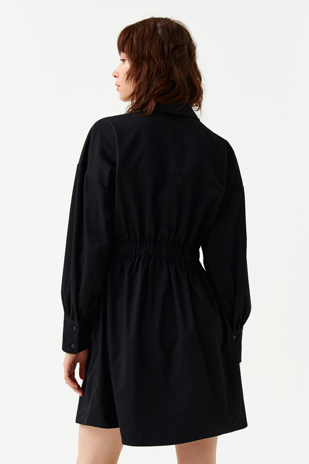 Платье-рубашка с эластичной талией - цвет черный - 2