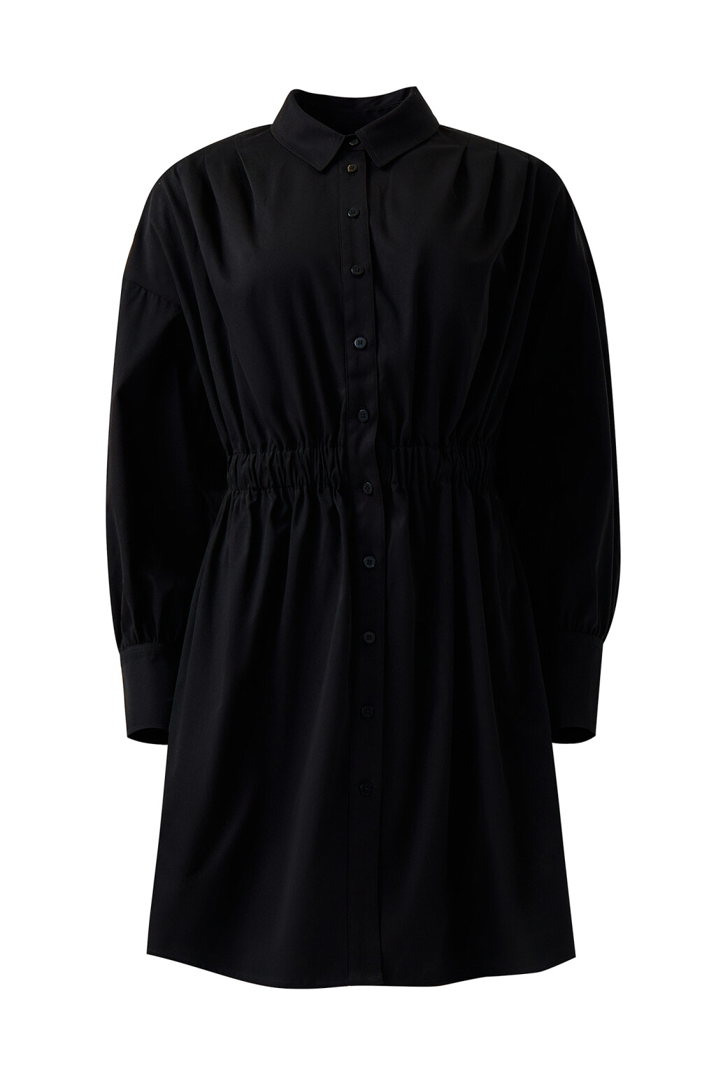 Платье-рубашка с эластичной талией - цвет черный - 7