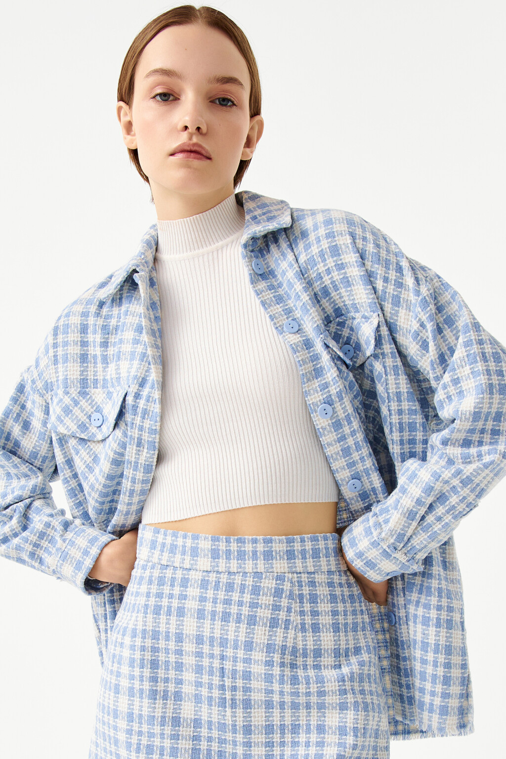 Юбка-трапеция клетчатая - цвет голубой - 7