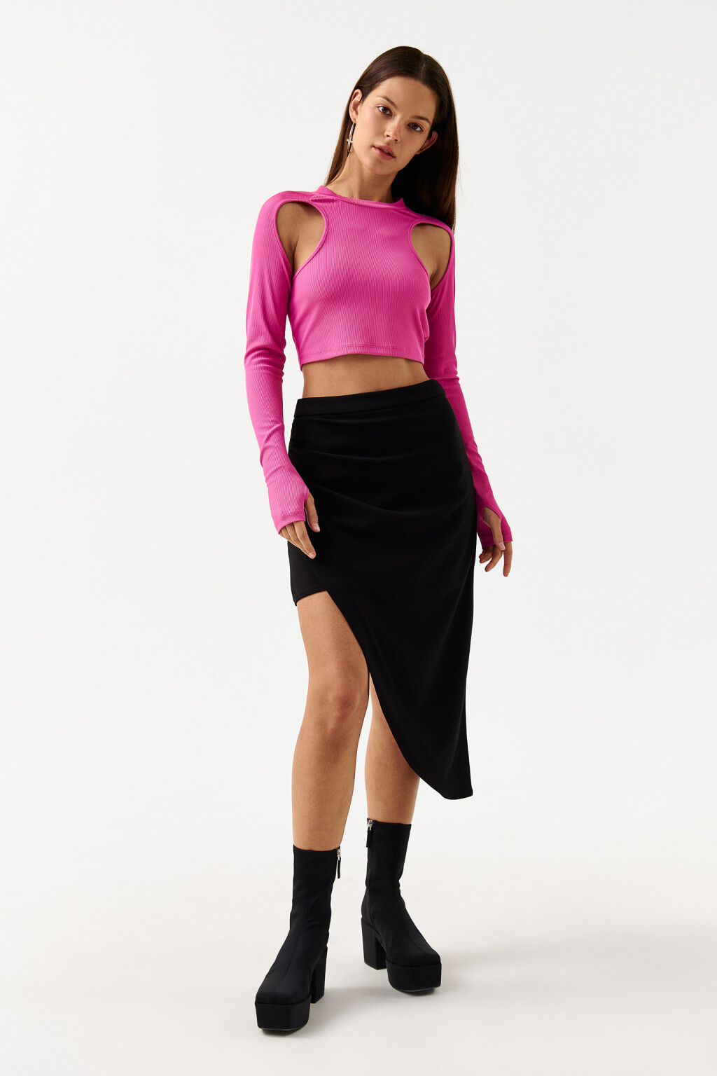 Юбка миди асимметричная - цвет черный - 4