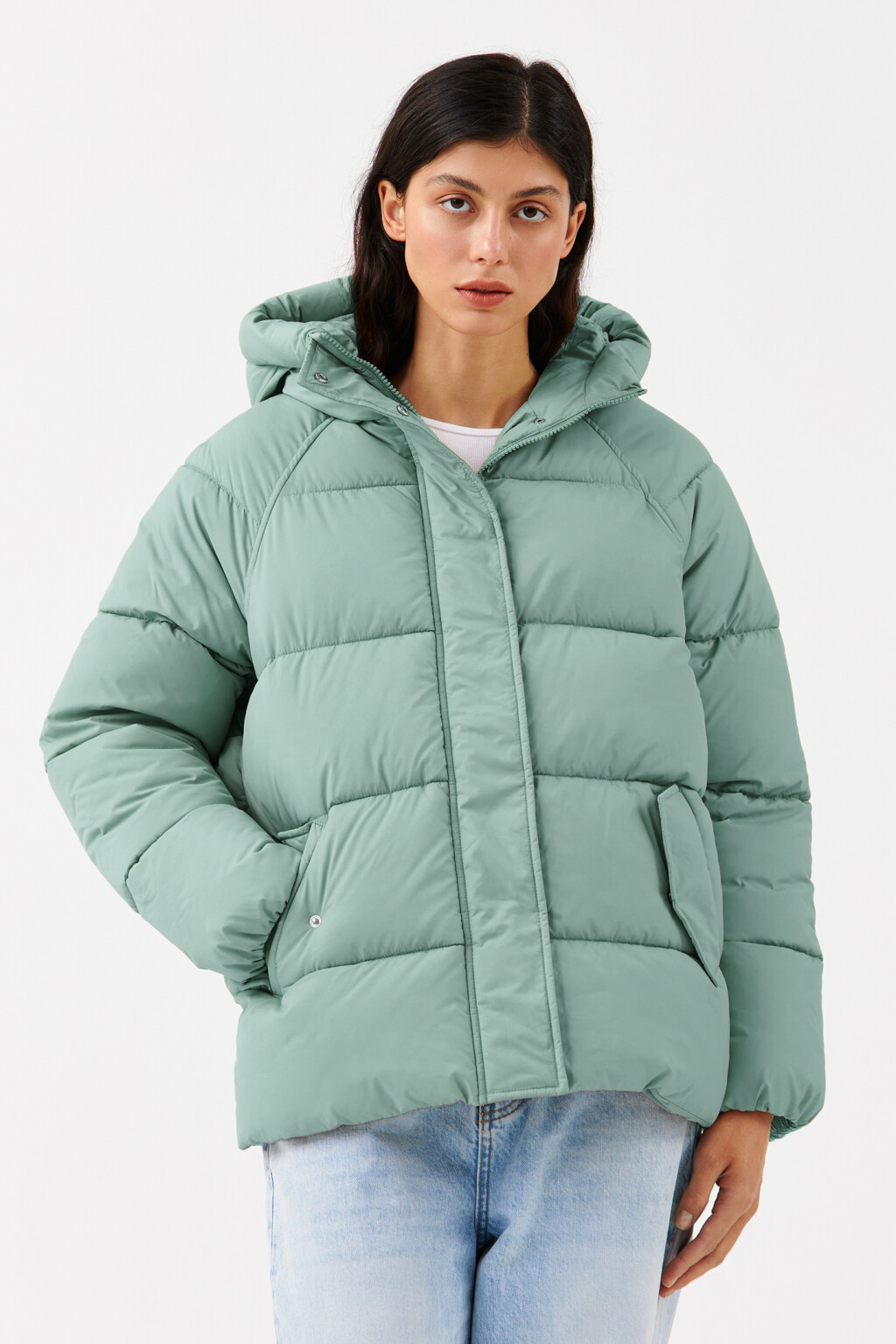 Куртка стеганая с капюшоном - цвет мятный - 1