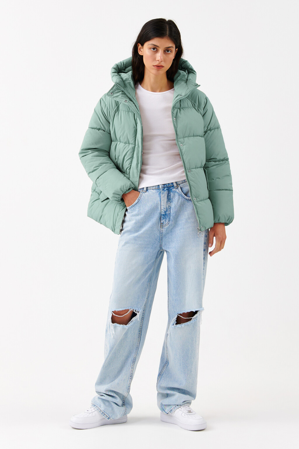 Куртка стеганая с капюшоном - цвет мятный - 4