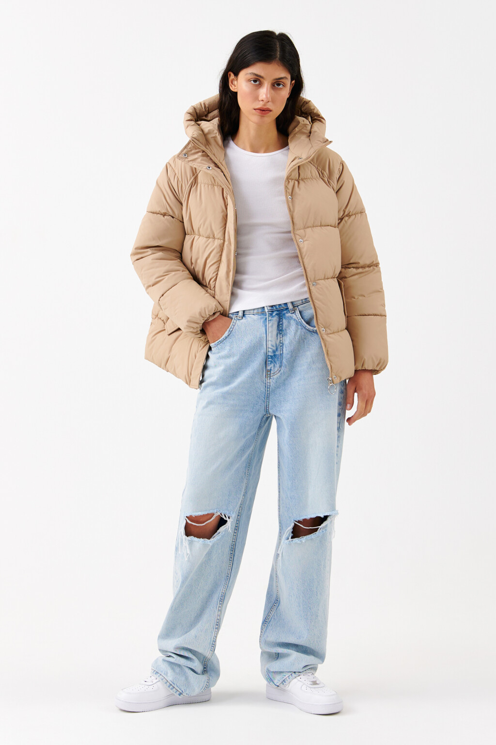 Куртка стеганая с капюшоном - цвет бежевый - 4