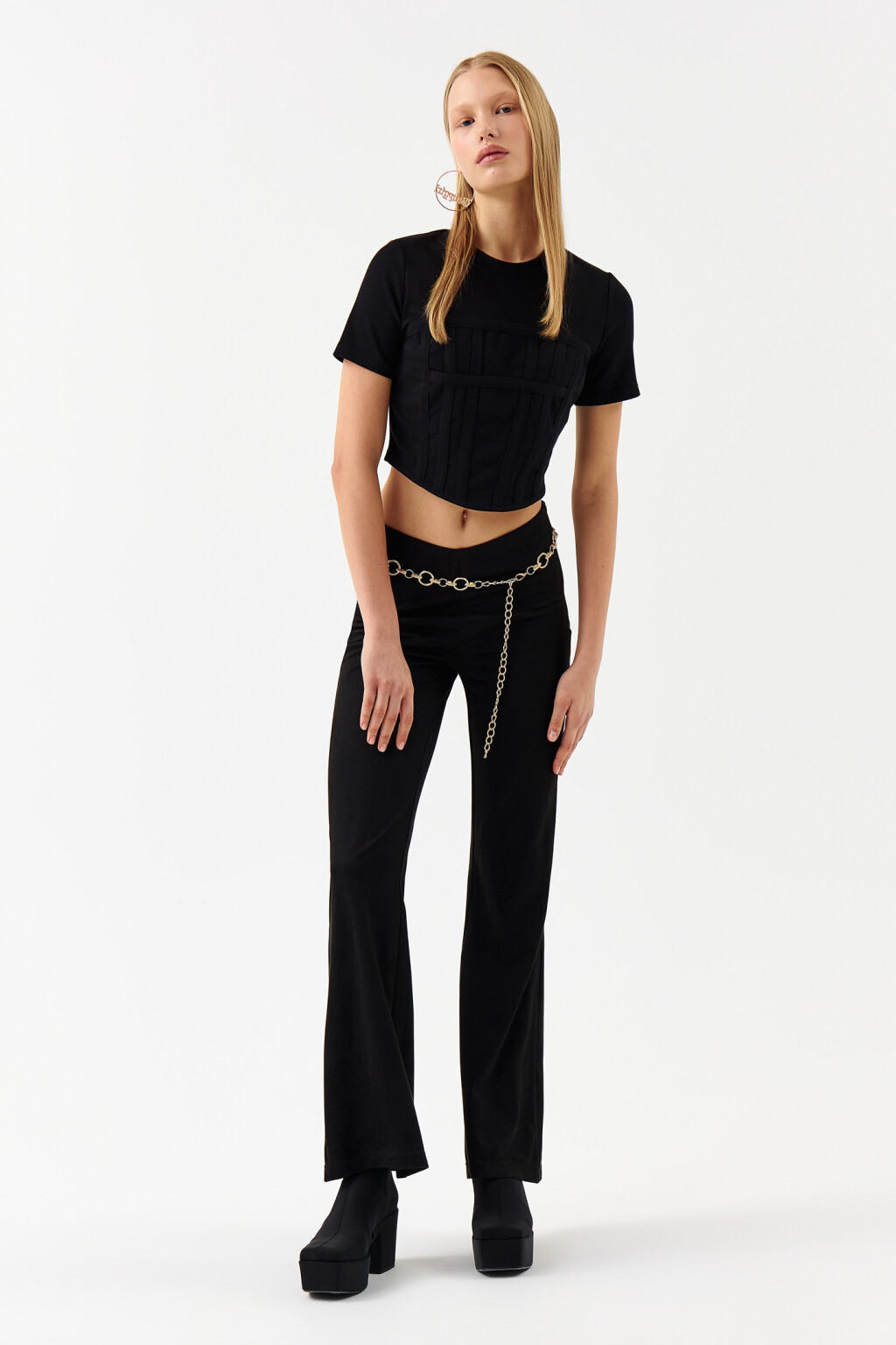 Брюки клеш из костюмной ткани - цвет черный - 4