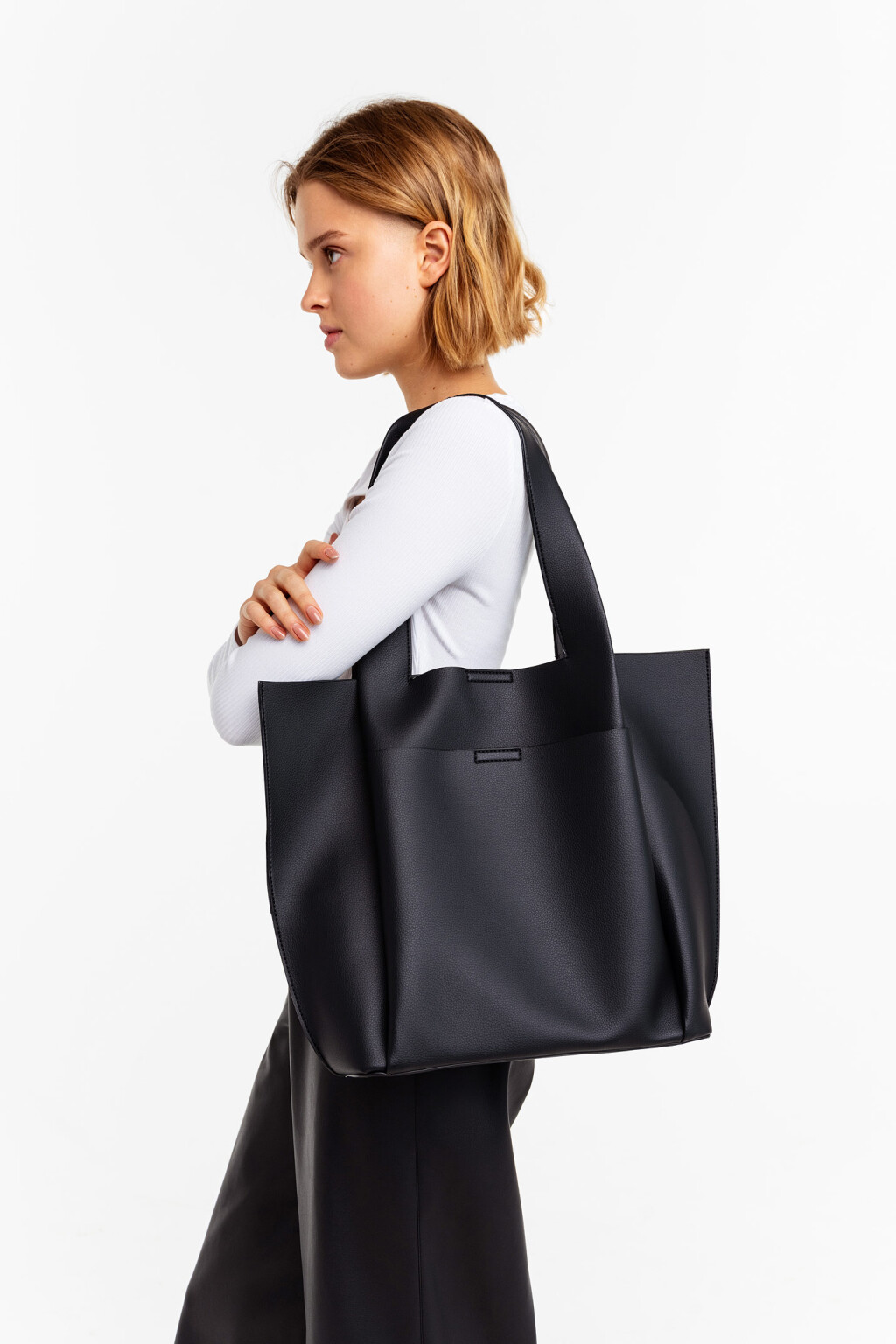 Сумка-шопер из искусственной кожи - цвет черный - 4