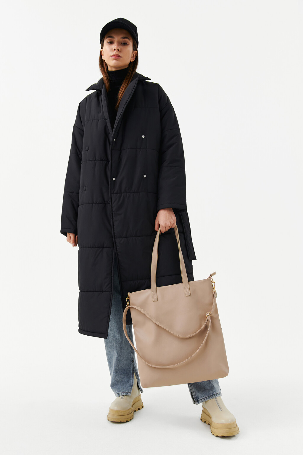 Сумка-шопер из искусственной кожи на длинном ремешке - цвет бежевый - 3