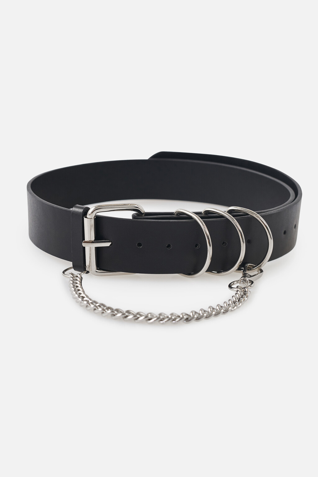 Ремень из искусственной кожи с цепочкой - цвет черный - 1