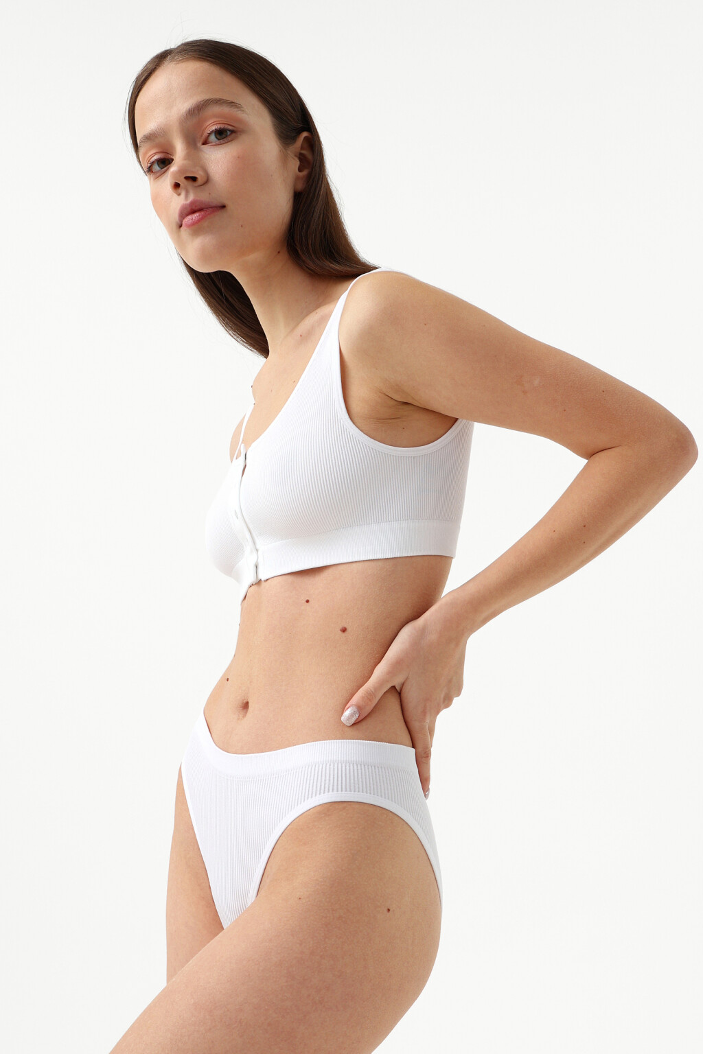 Бюстгальтер трикотажный в рубчик - цвет белый - 4
