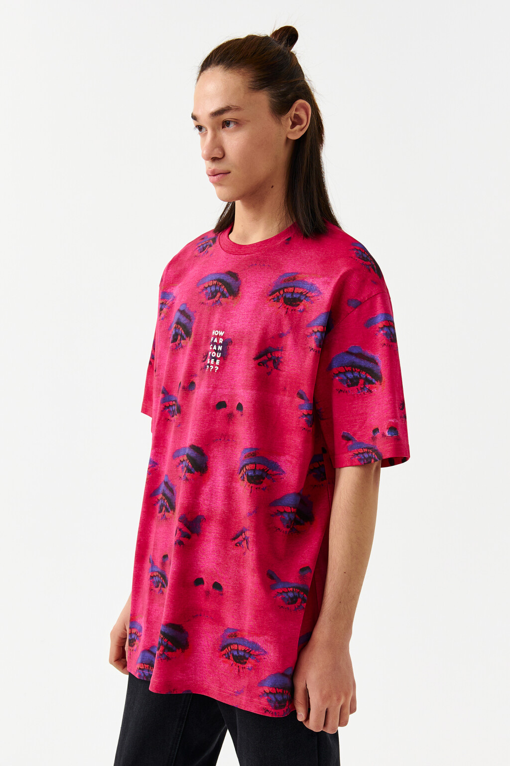 Футболка хлопковая oversize с принтом - цвет розовый - 3