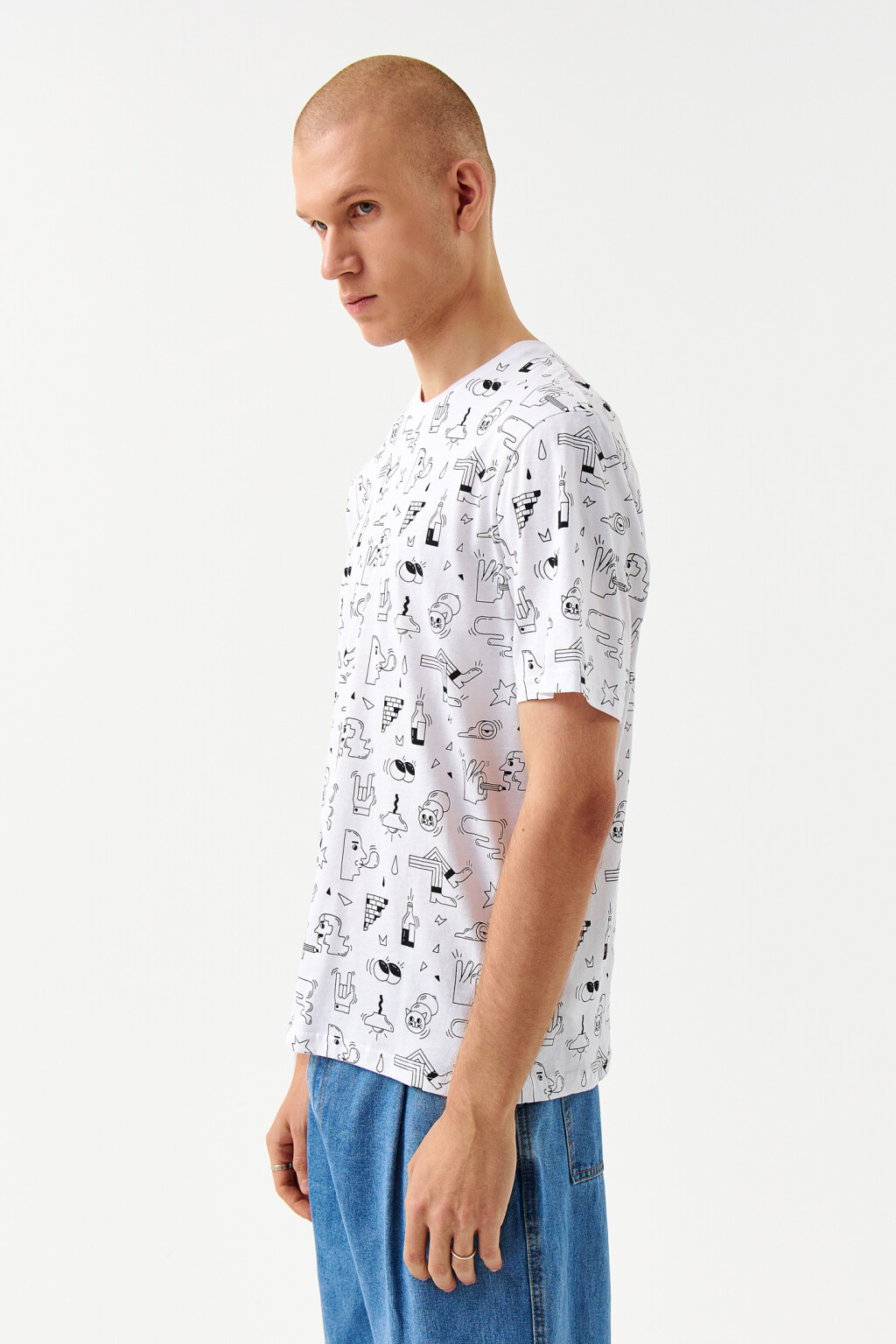 Футболка хлопковая с принтом - цвет белый - 3