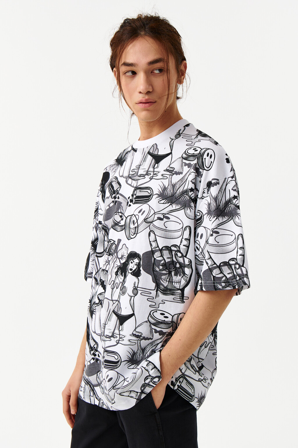 Футболка хлопковая с ярким принтом - цвет белый - 3