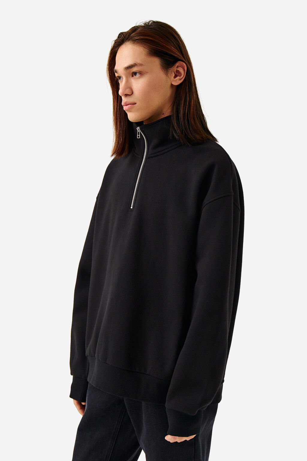 Свитшот с воротником-стойкой на молнии - цвет черный - 3
