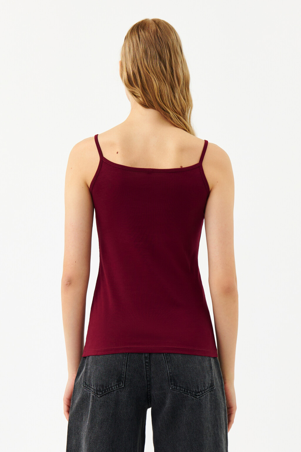 Майка хлопковая на узких бретелях - цвет красный - 2