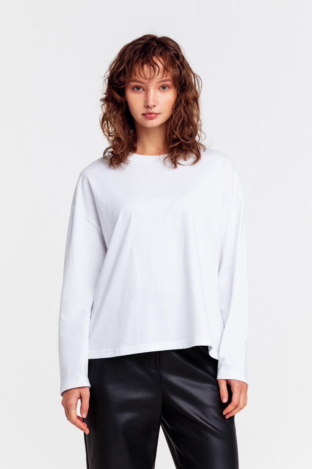 Лонгслив хлопковый в полоску - цвет белый - 1