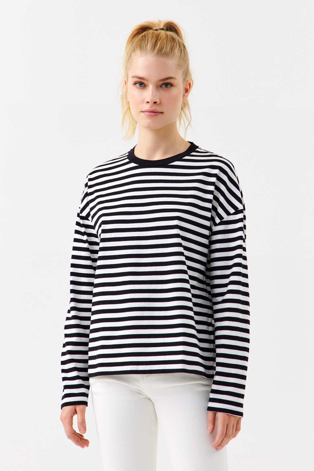 Лонгслив хлопковый в полоску - цвет мультиколор - 1