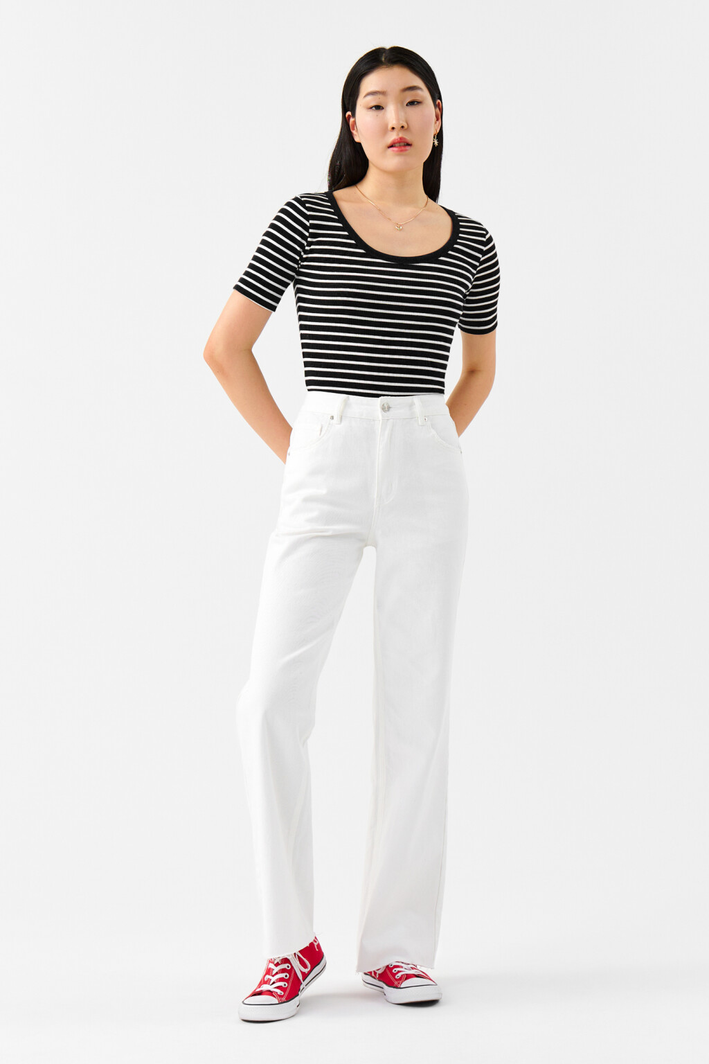 Футболка хлопковая с широким круглым вырезом - цвет мультиколор - 4