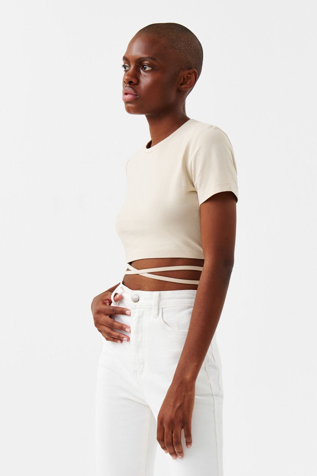 Топ-футболка с завязками на талии - цвет бежевый - 2