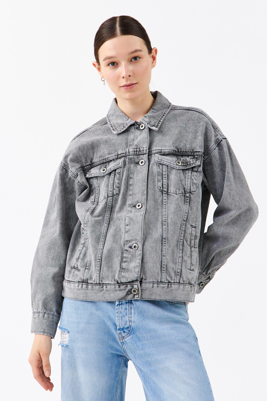 Куртка джинсовая oversize - цвет серый - 2