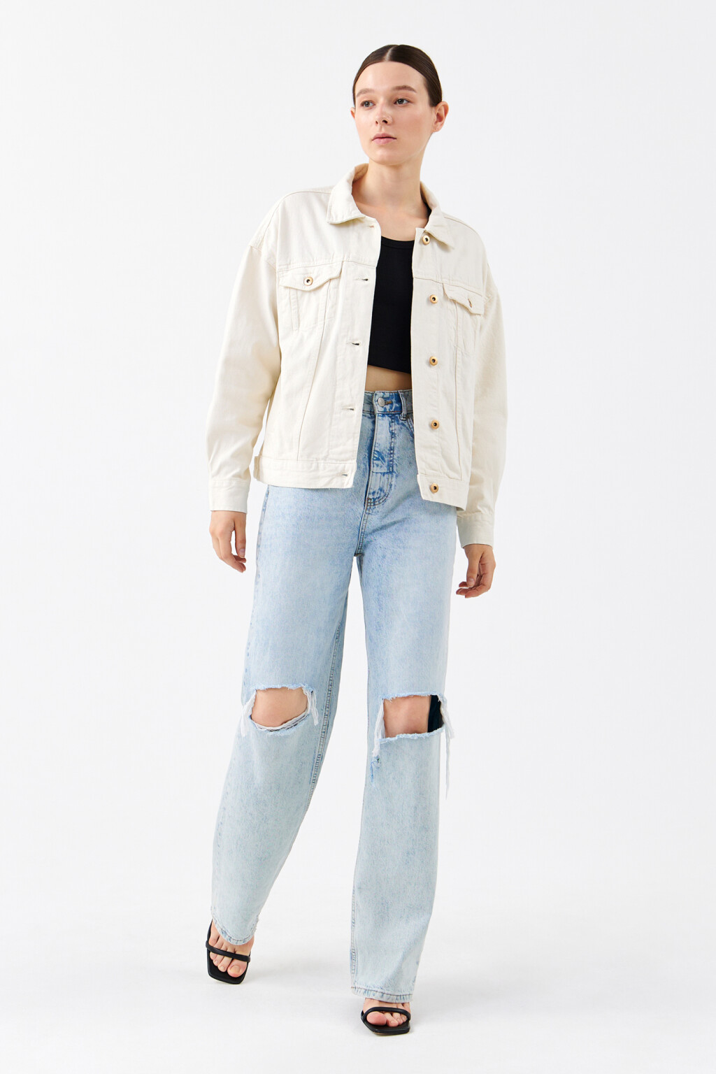 Куртка джинсовая oversize - цвет бежевый - 1