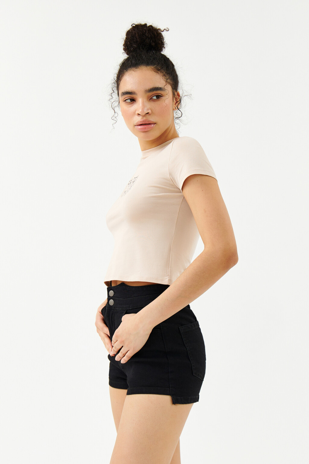 Футболка-топ с надписью - цвет бежевый - 3