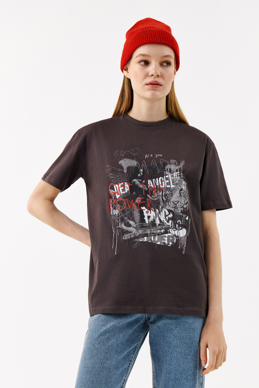 Футболка хлопковая с фотопринтом - цвет серый - 1