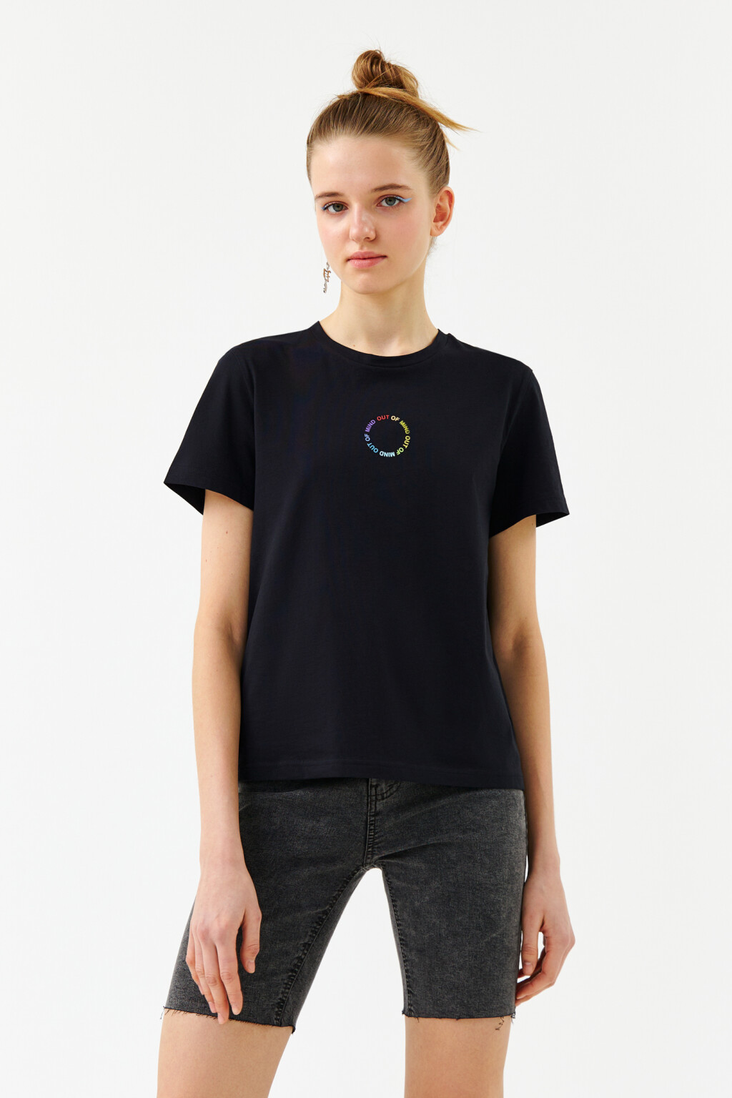 Футболка хлопковая с принтом - цвет черный - 1