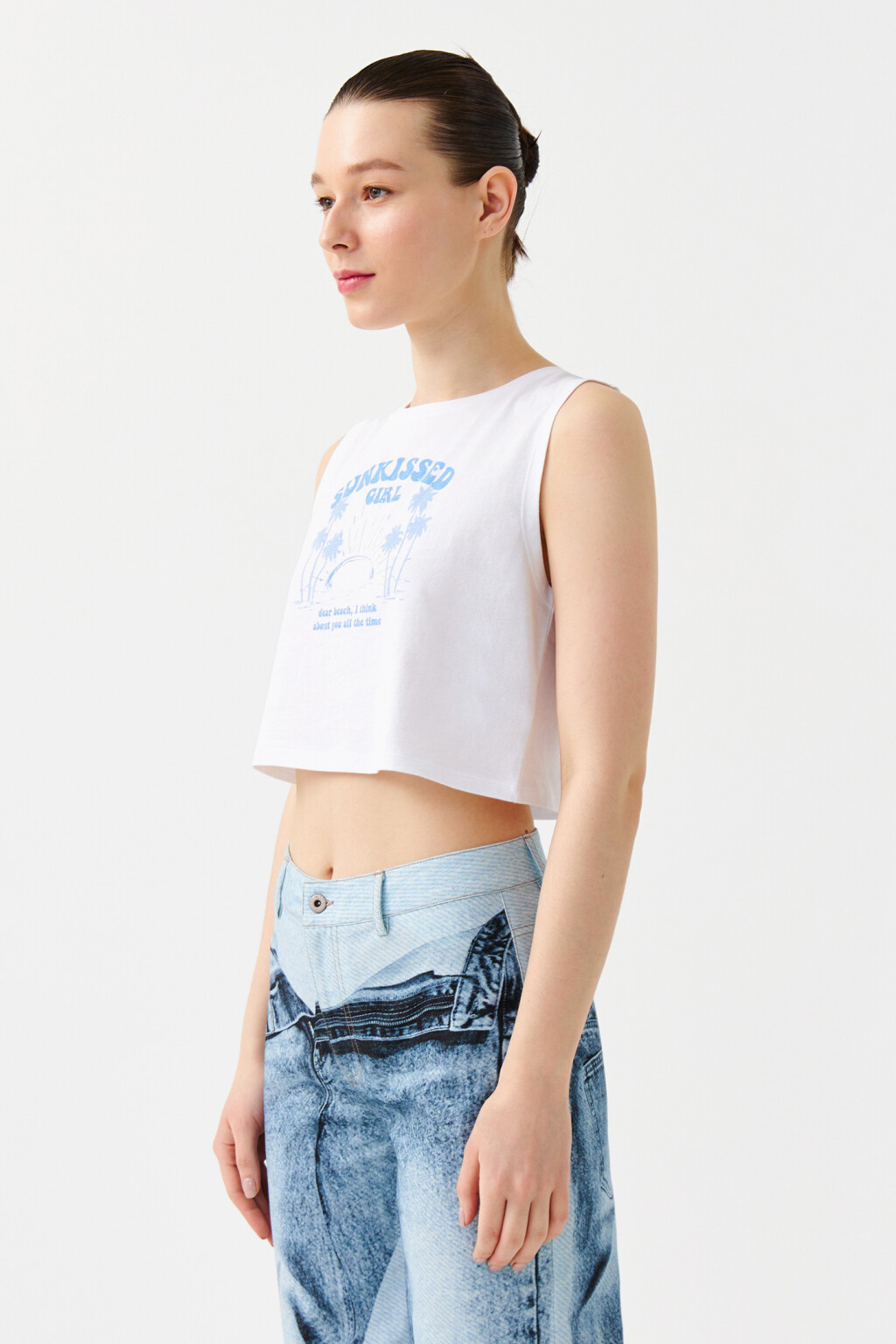 Топ-майка укороченный с принтом - цвет голубой - 3