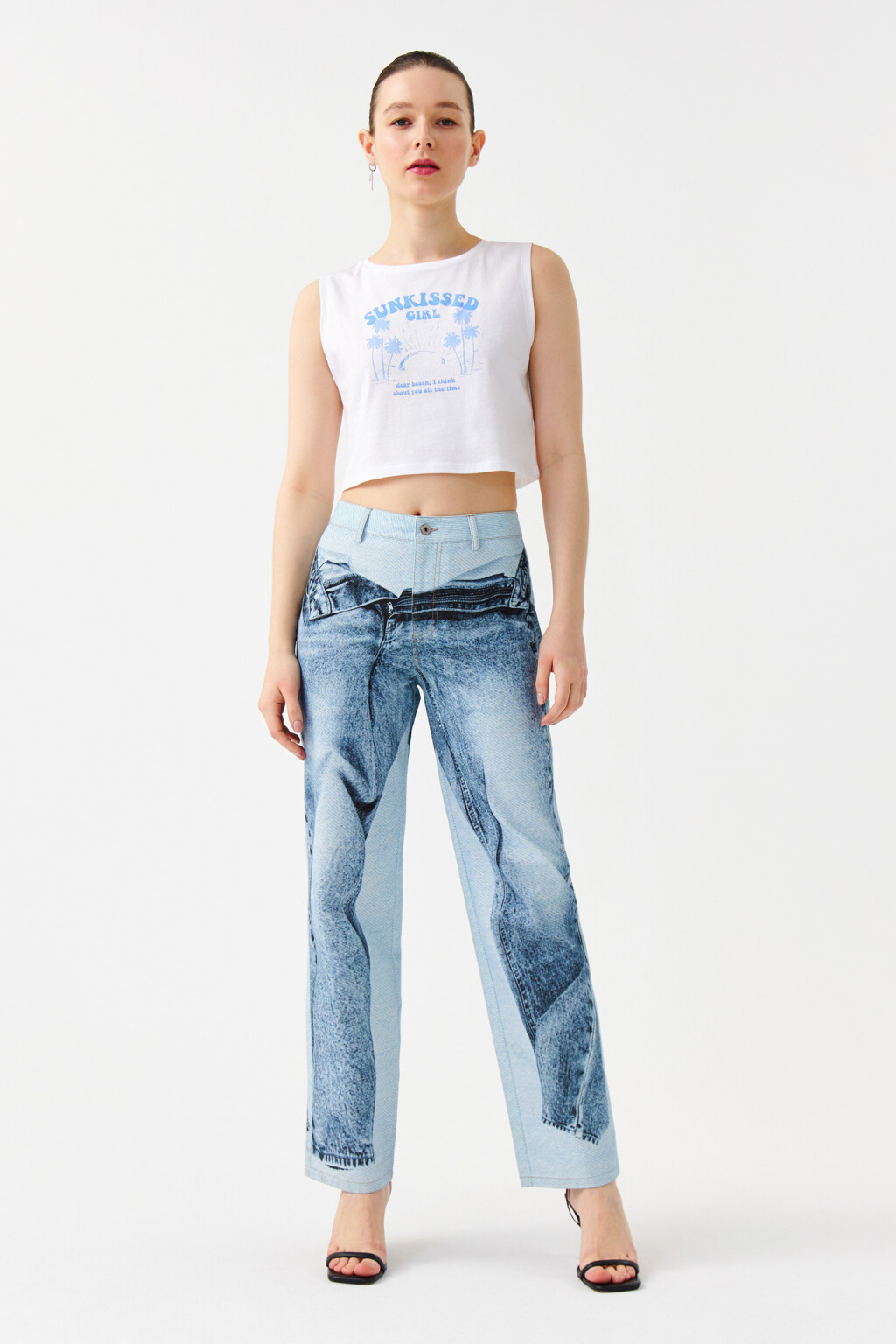 Топ-майка укороченный с принтом - цвет голубой - 4