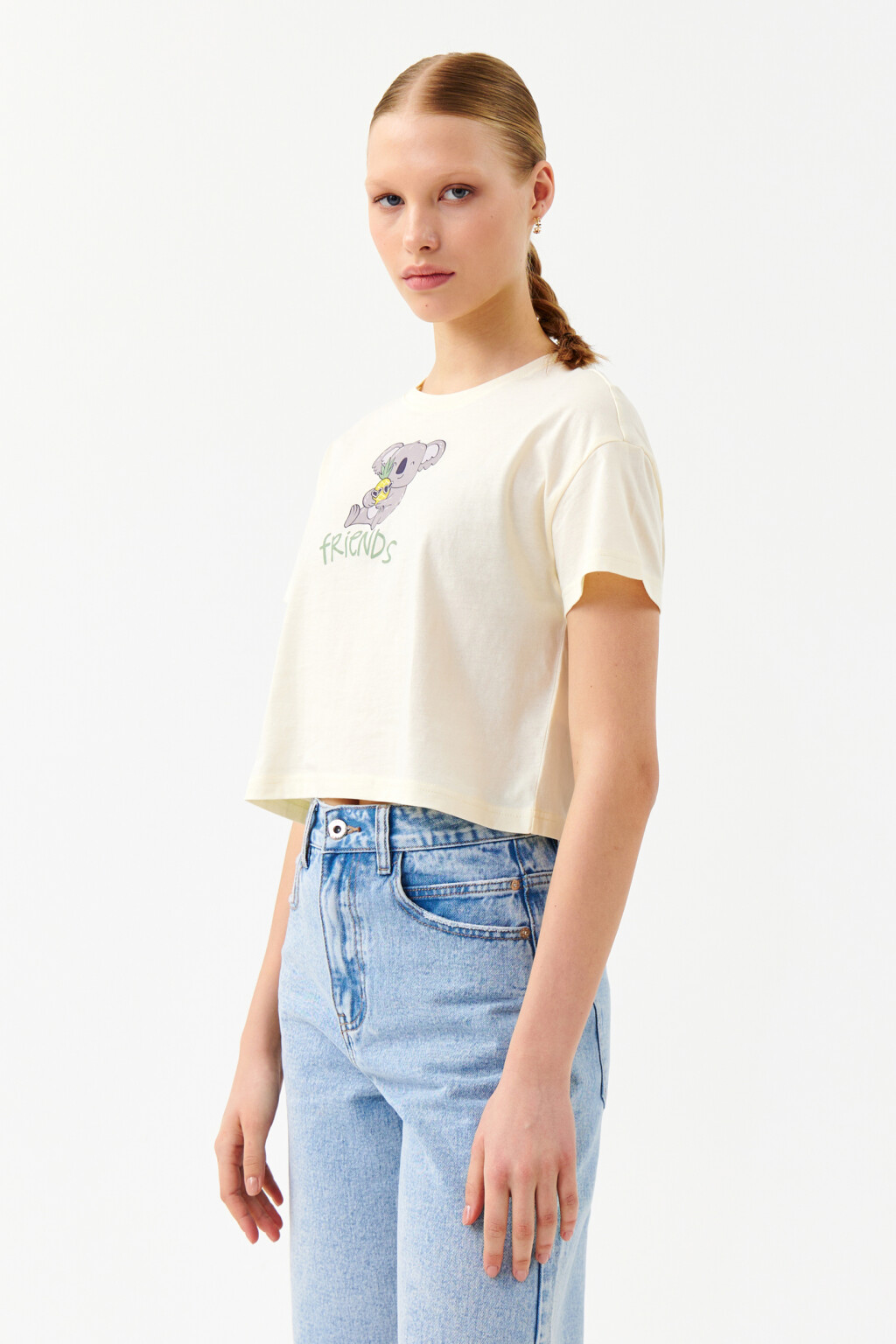 Футболка укороченная с принтом - цвет серый - 3