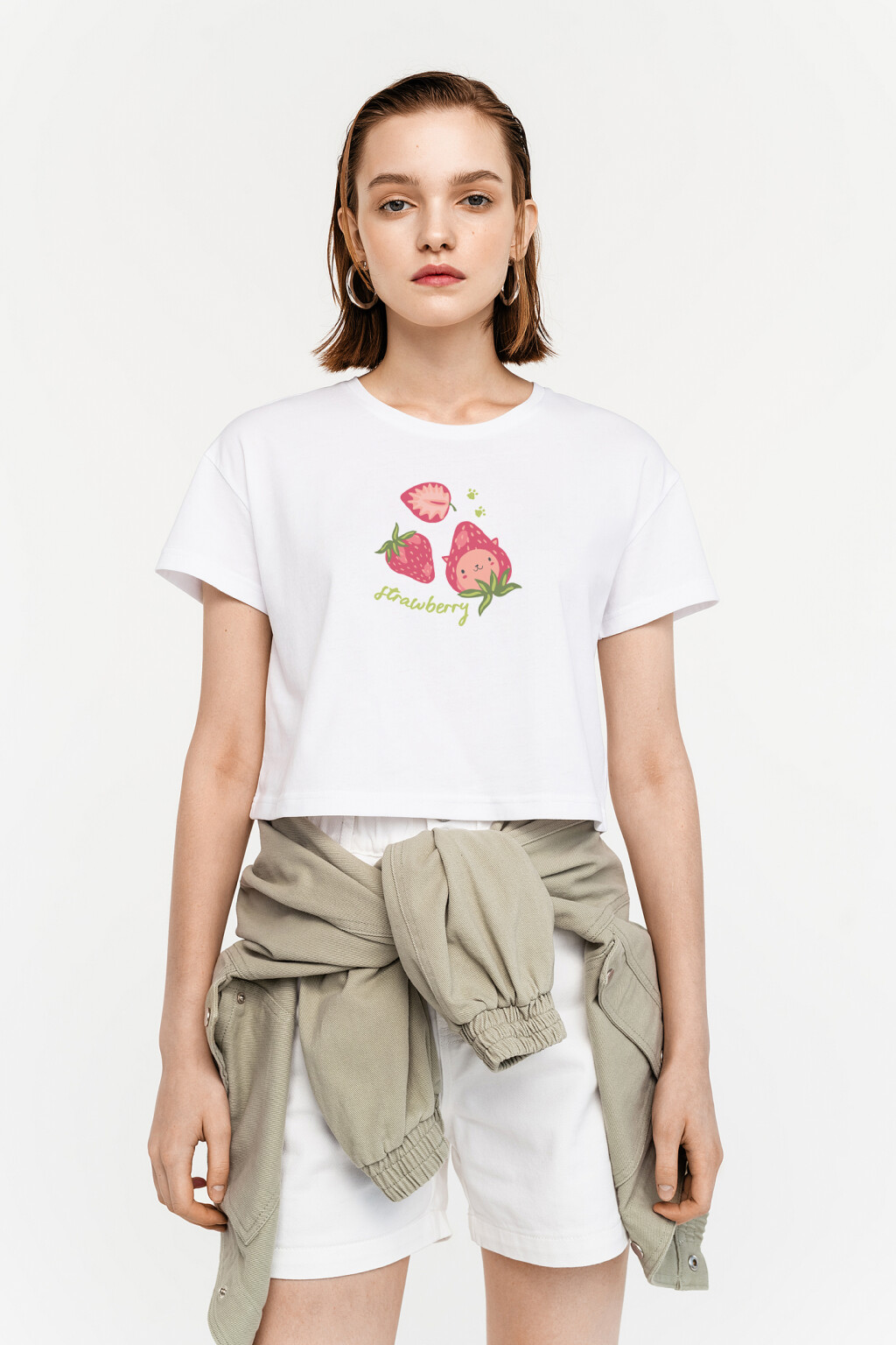 Футболка укороченная с принтом - цвет красный - 1