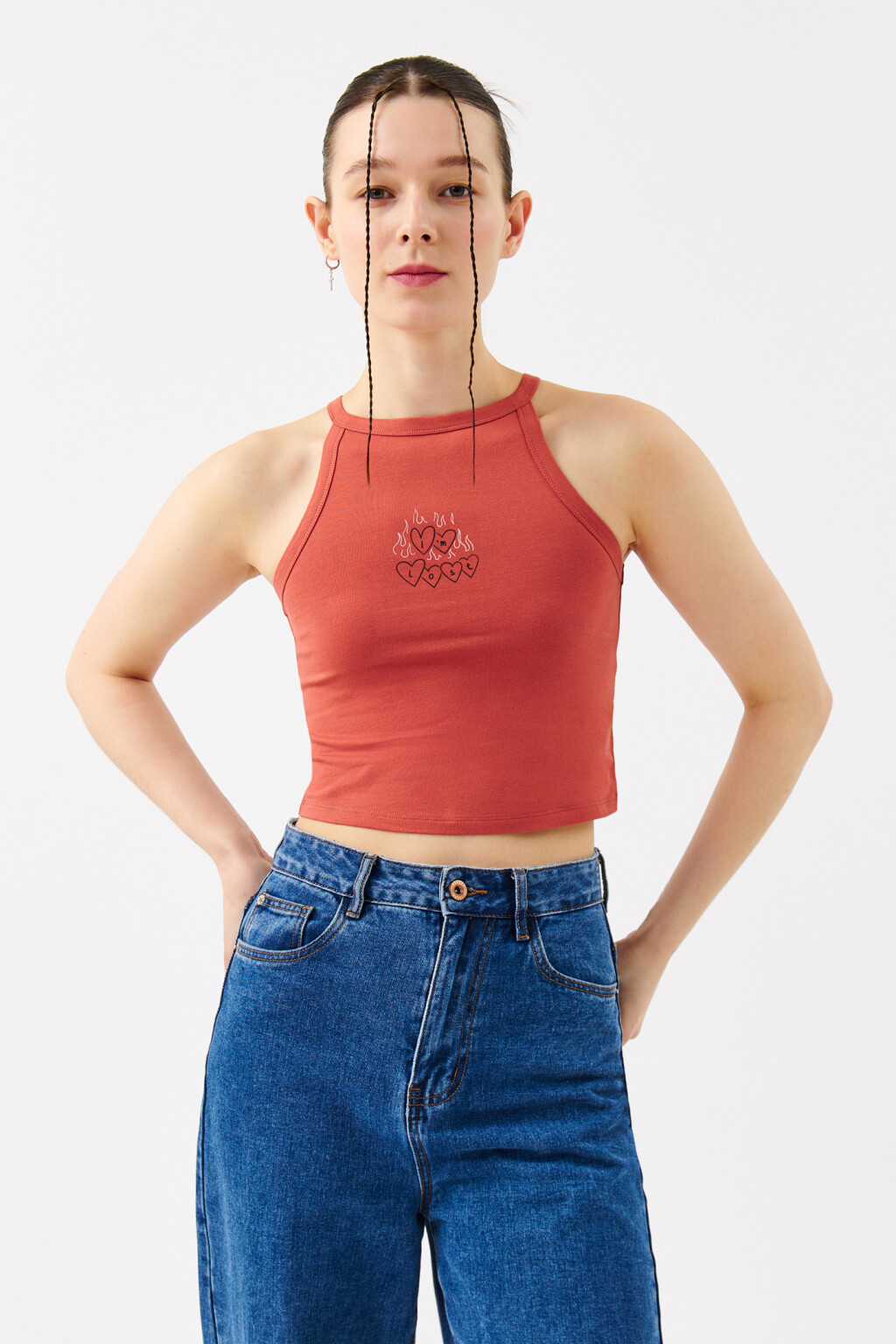 Топ-майка на тонких бретелях - цвет красный - 1